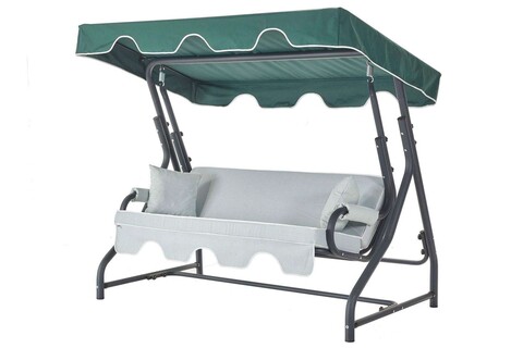 Balansoar de gradina 3 locuri, Hanah Home, Ruta, 200x170x110 cm, Verde / Alb / Antracit