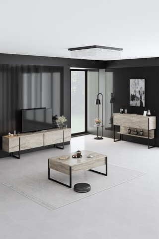 Set mobilier living, Bexley, Luxe Set, PAL, Travertin / Negru