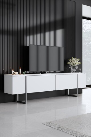 Comoda TV, Bexley, Luxe, 180x30x50 cm, PAL, Alb / Argintiu