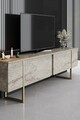 Comoda TV, Bexley, Luxe, 180x30x50 cm, PAL, Travertin / Auriu