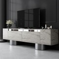 Comoda TV, Bexley, Bohem, 180x50x30 cm, PAL, Travertin / Argint