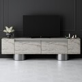 Comoda TV, Bexley, Bohem, 180x50x30 cm, PAL, Travertin / Argint