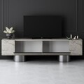 Comoda TV, Bexley, Bohem, 180x50x30 cm, PAL, Travertin / Argint
