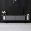 Comoda TV, Bexley, Chrome Line, 180x30x48 cm, PAL, Antracit / Negru