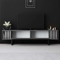 Comoda TV, Bexley, Chrome Line, 180x30x48 cm, PAL, Antracit / Negru