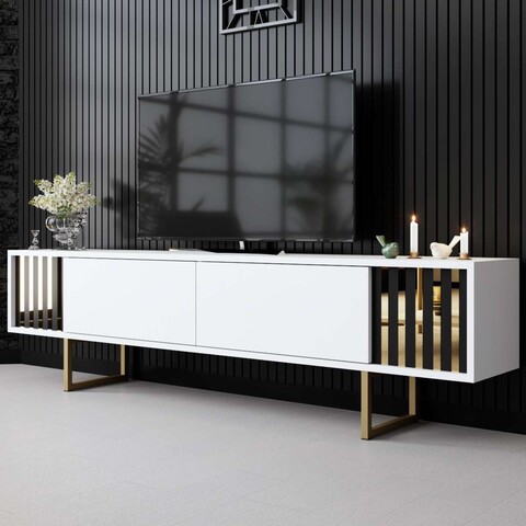 Comoda TV, Bexley, Gold Line, 180x30x48 cm, PAL, Alb/Auriu