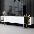 Comoda TV, Bexley, Gold Line, 180x30x48 cm, PAL, Alb/Auriu