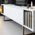 Comoda TV, Bexley, Gold Line, 180x30x48 cm, PAL, Alb/Auriu