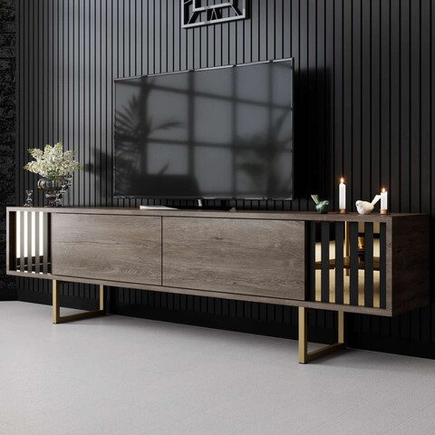 Comoda TV, Bexley, Gold Line, 180x30x48 cm, PAL, Nuc / Aur