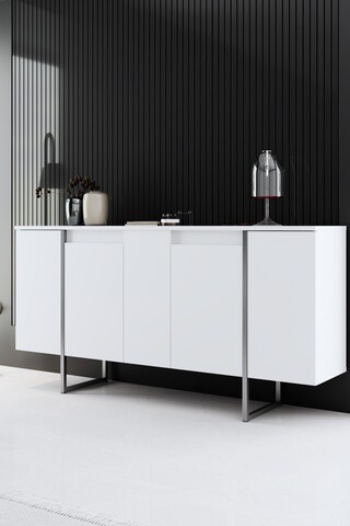 Consola, Bexley, Luxe, 160x35x80 cm, PAL, Alb / Argintiu