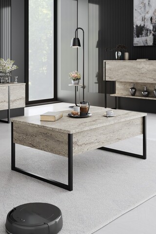 Masuta de cafea, Bexley, Luxe, 90x60x40 cm, PAL, Travertin / Negru