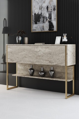 Dulap, Bexley, Luxe, 120x80x30 cm, PAL, Travertin / Auriu