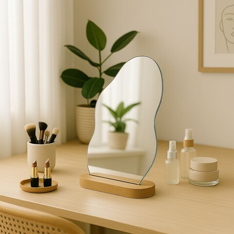 Oglinda cosmetica, Lumisfera, Crystal Dew Large, Sticla/MDF, Lemn