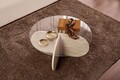 Masuta de cafea, Nordure, Aeris, 75x35x75 cm, Sticla temperata , Travertin / Transparent