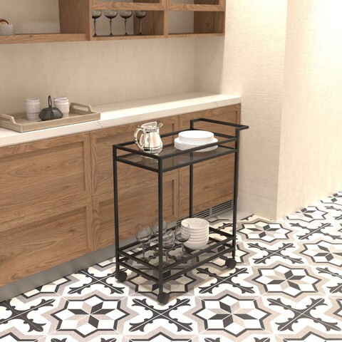 Carucior pentru servire, Caliente, Vortex, 60x80x35 cm, Sticla temperata, Negru