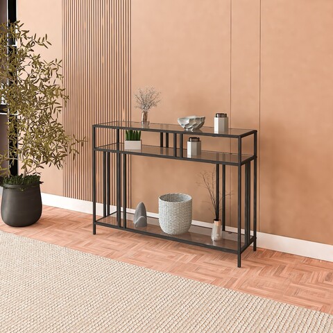 Bufet, Caliente, Venedik, 100x30x78 cm, Sticla temperata, Negru / Fume