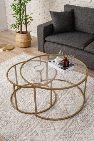 Masuta de cafea, Caliente, Belarus 80, 80x43x80 cm, Sticla temperata, Auriu / Transparent