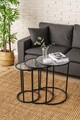 Set masute 3 piese, Caliente, Alya, Sticla temperata, Negru/Transparent