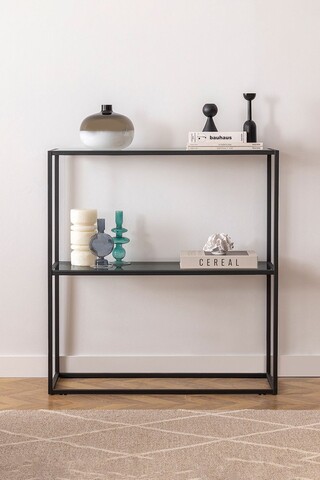 Bufet, Caliente, Berra, 80x85x30 cm, Sticla temperata, Negru / Fume