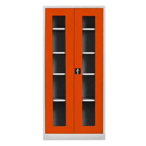 Dulap de depozitare cu incuietoare, Shelvoria, Js1005Tu, 92x198x40 cm, Otel, Gri / Portocaliu