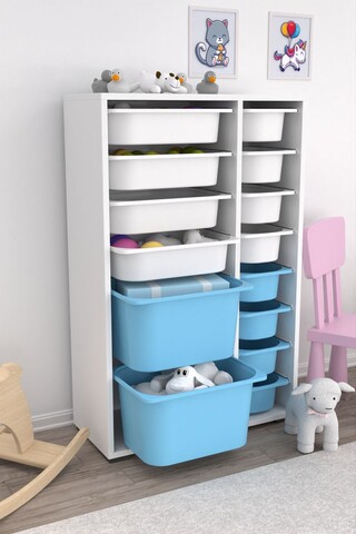 Dulap multifunctional, Estella, Rine 2D4K8U, PAL, Alb/Albastru