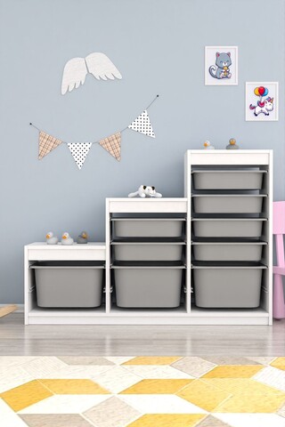 Dulap multifunctional, Estella, Swiss, 132x93x30 cm, PAL, Alb/Gri