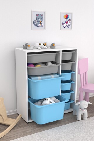 Dulap multifunctional, Estella, Zen 2D2K6U, PAL, Alb / Gri / Albastru