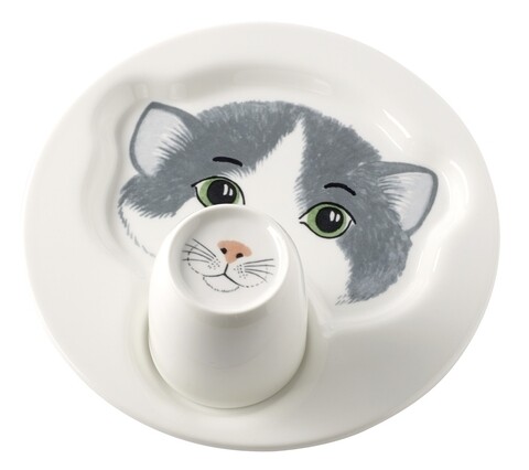 Set mic dejun copii 2 piese, Villeroy & Boch, Animal Friends Cat, Ø 22 cm/190 ml, portelan premium