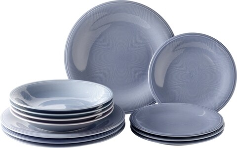 Set de masa 12 piese, Like Villeroy & Boch, Color Loop Horizon, portelan premium, albastru