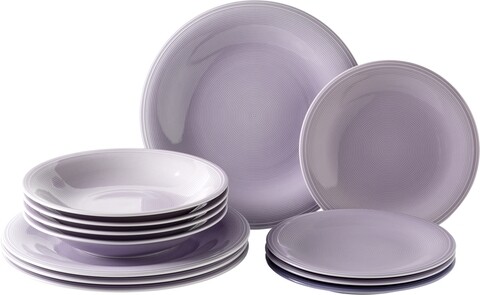 Asztali készlet 12 részes, Like Villeroy & Boch, Color Loop Blueblossom, prémium porcelán, lila