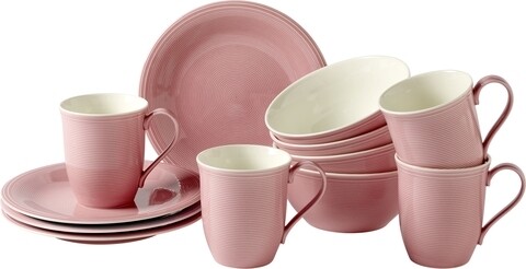 Reggeli szett 12 darab, Like Villeroy & Boch, a Color Loop Breakfast Rose, prémium porcelán, rózsaszín