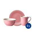 Set mic dejun 12 piese, Like Villeroy & Boch, Color Loop Breakfast Rose, portelan premium, roz