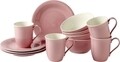 Set mic dejun 12 piese, Like Villeroy & Boch, Color Loop Breakfast Rose, portelan premium, roz