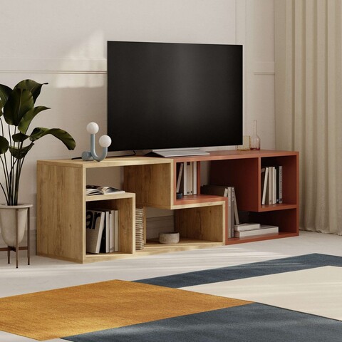 Comoda TV, Homitis, Glis, 145x44 cm, PAL, Stejar Safir / Scorțișoară
