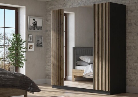 Dulap pentru haine, Cordelia, FRN-9006, 180x190x55 cm, PAL, Lemn / Negru / Pin Atlantic