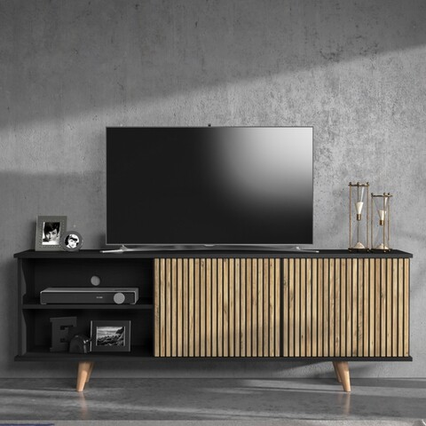 Comoda TV, Cordelia, FRN-9002-3, 180x64x35 cm, PAL, Lemn / Negru / Pin Atlantic