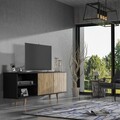 Comoda TV, Cordelia, FRN-9002-3, 180x64x35 cm, PAL, Lemn / Negru / Pin Atlantic