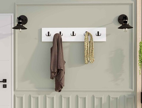 Cuier de perete, Elegance, Beşli, 80x17x1 cm, PAL, Alb