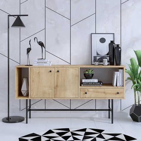 Consola, Elegance, Freya, 150x80x40 cm, PAL, Stejar safir / negru