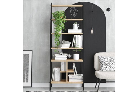 Corp biblioteca, Elegance, Oliva, 64x170x35 cm, PAL, Stejar safir / negru