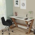 Birou, Comforty, Lungo, 140x73x60 cm, PAL, Stejar închis / Alb