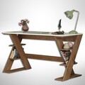 Birou, Comforty, Lungo, 140x73x60 cm, PAL, Stejar închis / Alb