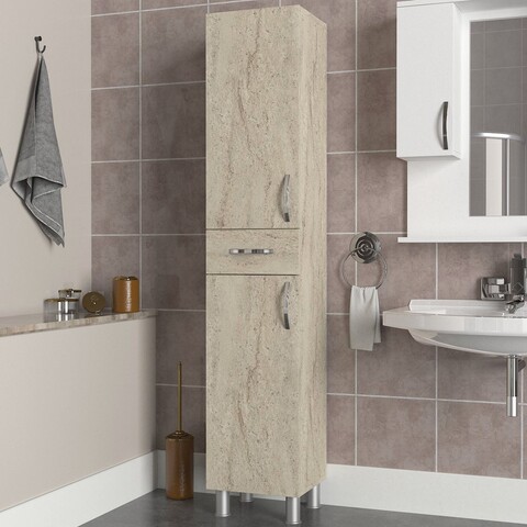 Dulap de baie, Arcadia, Selin 2 Doors 1 Drawer, 35x179x31 cm, PAL, Travertin