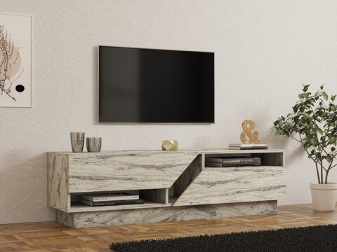 Comoda TV, Puqa Design, Koza, 160x45x40 cm, PAL, Marmura Freesia