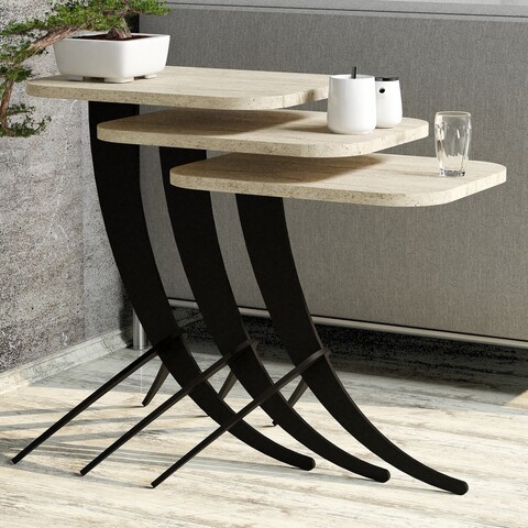 Set masute 3 piese, Hommy Craft, Pion 3, PAL, Travertin