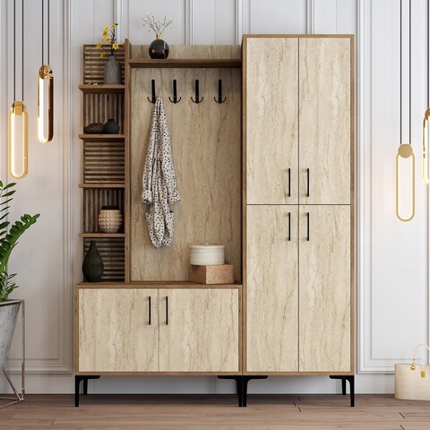 Cuier de perete, Hommy Craft, Viyana Da, 150x200x35 cm, PAL, Nuc / Travertin