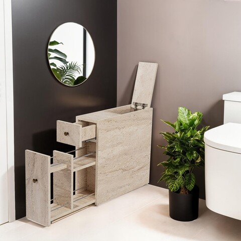 Dulap de baie, Kalune Design, Calencia, 20x55x60 cm, PAL, Travertin