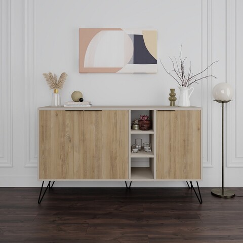 Consola, Decortie, Clara, 142x83x35 cm, PAL, Gresie / Stejar