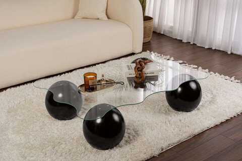 Masuta de cafea, Nordure, Noxa, 120x30x80 cm, Sticla temperata, Negru/Transparent