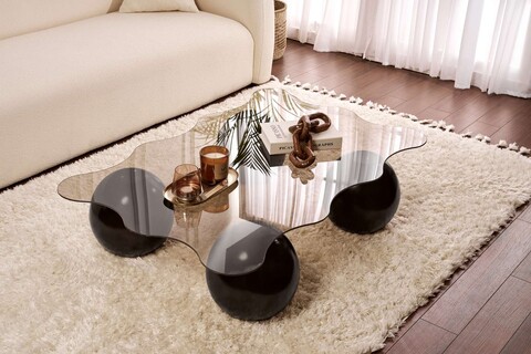 Masuta de cafea, Nordure, Noxa, 120x30x80 cm, Sticla temperata, Negru/Bronz